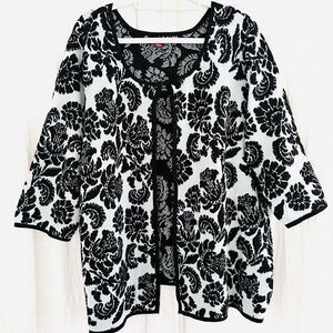 Jessica London Black & White Floral Soft Stretchy Cardigan Sweater - Plus 26/28